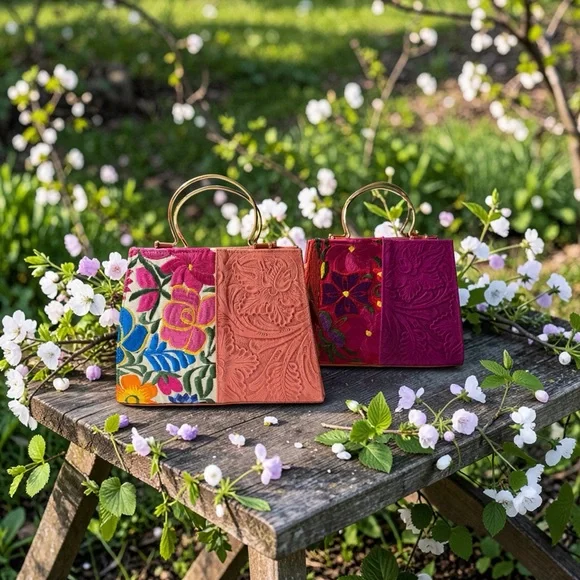 Elegant Floral Embossed Handbag - Picture 5 of 7